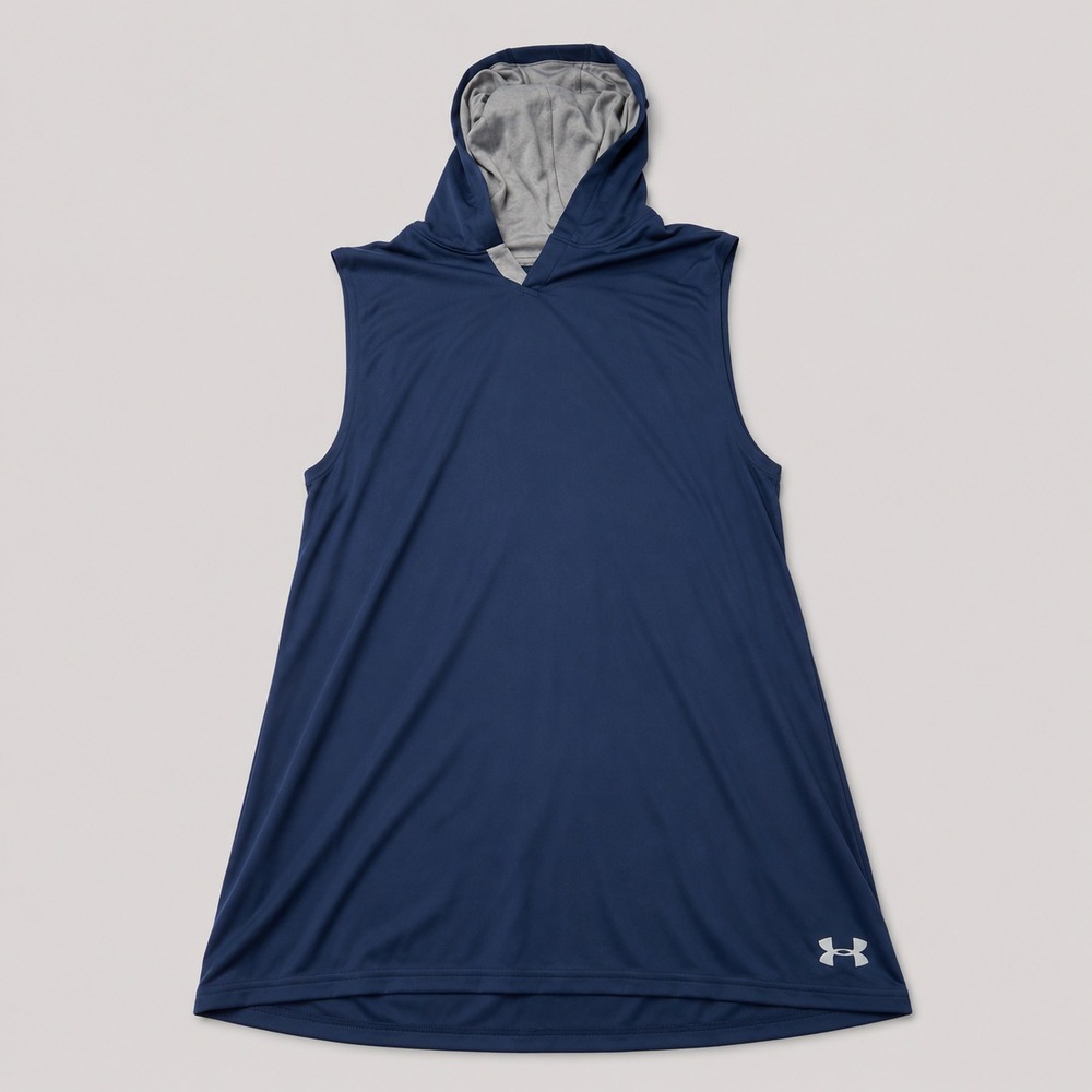 Under Armour HeatGear Mens Large Sleeveless Hoodie Navy Blue Loose Workout